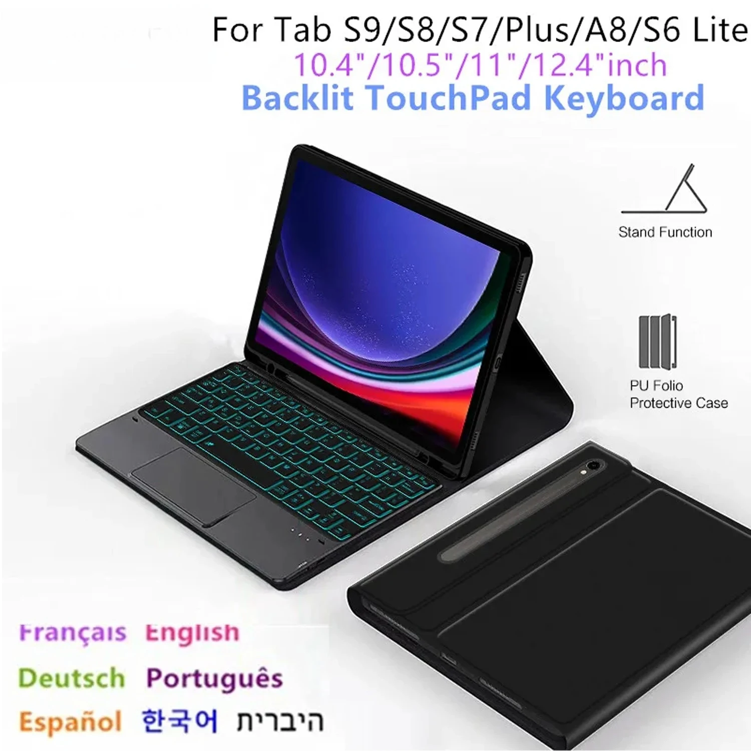 Tablet Keyboard Case For Samsung Galaxy Tab S6 Lite 10.4 A8 10.5 S7 S8 S9 11" S7 FE S7/S8 Plus S9 Plus 12.4" Smart Cover