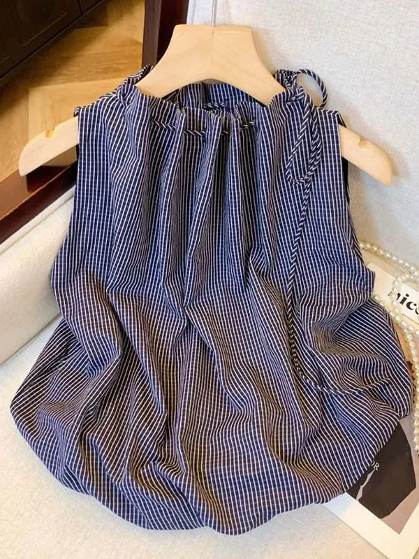 

Fashionable Striped Vest Shirt Women's Sleeveless Design Sensation Small Audience Summer 2025 Slimming Top Korean Style Loose...