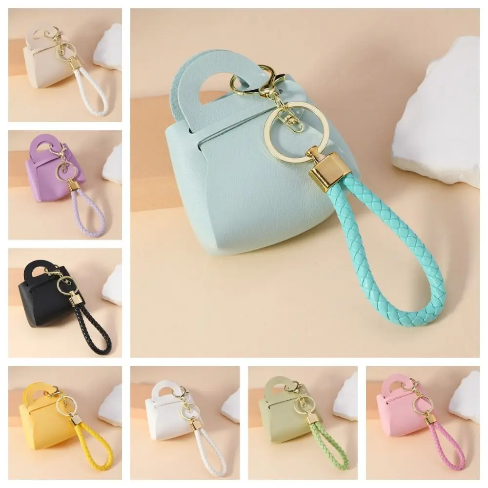 Zipper PU Key Bag Wallet Clutch Fashionable Coin Purse Wallet Solid color with Keychain Mini Storage Pouch Car Key Chain