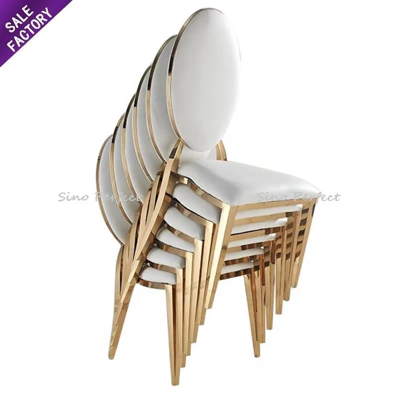

New Arrival Wholesale Modern Stackable Stainless Steel Furniture Gold Oval Back Dining Chair