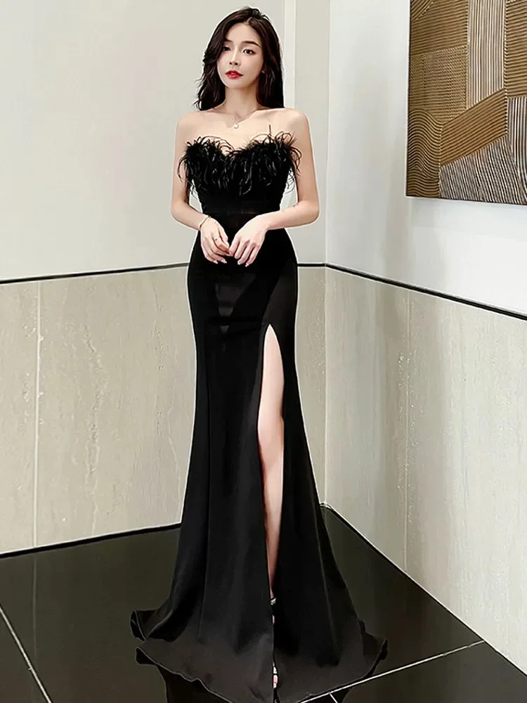 

Hot selling size 33 evening dress for women 2023 new black high-end banquet toast tube top fishtail dress