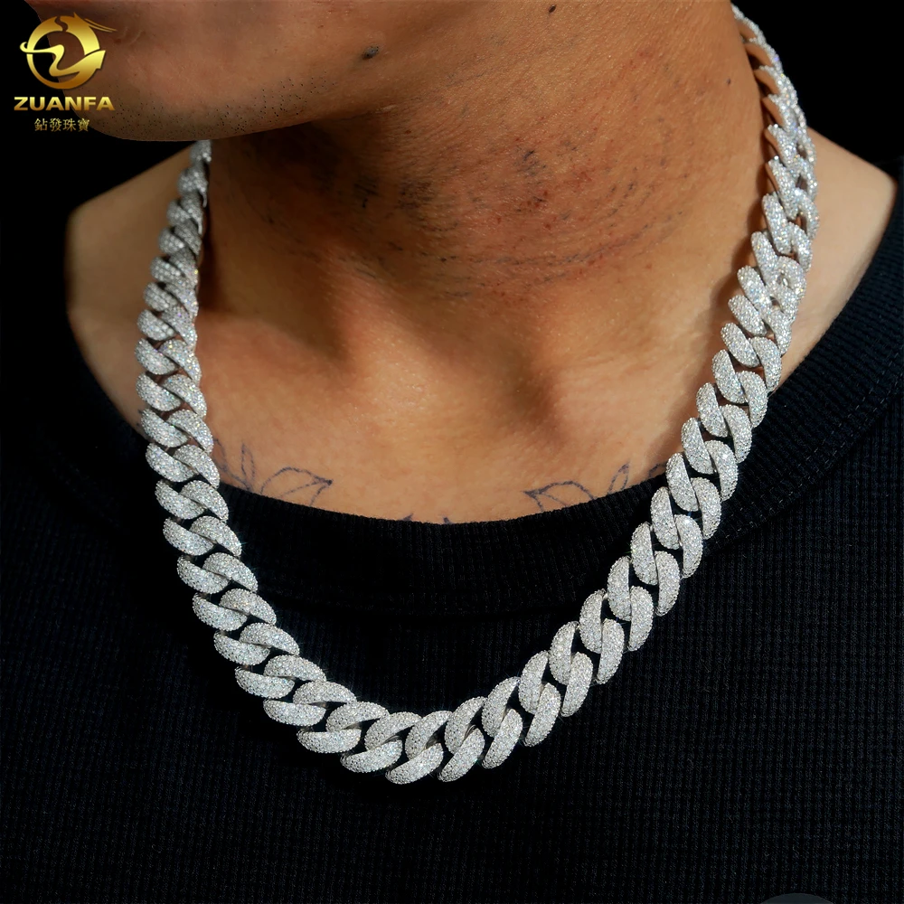 Luxury design 18mm hot sale Miami s925 sterling silver hip hop iced out vvs moissanite diamond cuban link chain moissanite