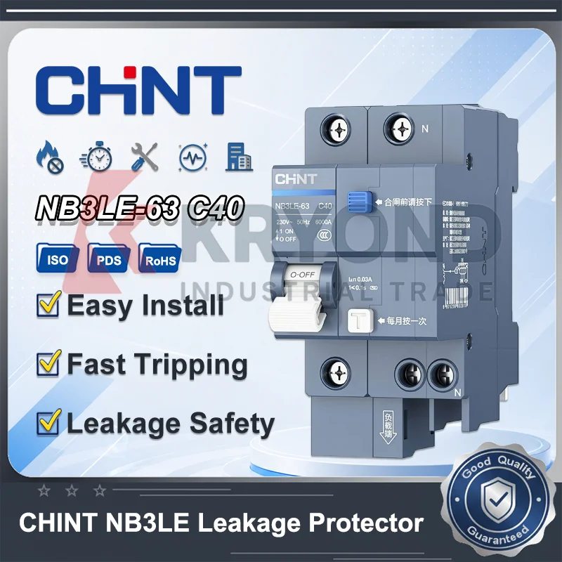 Luxury RCBO CHINT NB3LE 6A 10A 16A 32A 63A 1P+N 2P 3P+N 4P 230V Circuit Breaker Over Current Leakage Protection Original Product