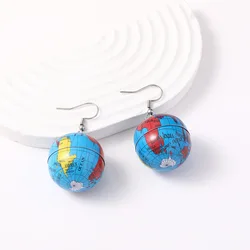 Mini Earth World Stud Earring Handmade Earth Planet Eardrops Hanging Pendant Jewelry School Geography Party Jewelry Gift
