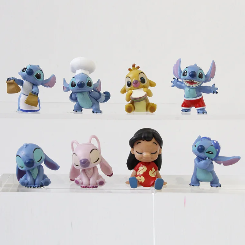 Stitch Anime Figure Cake Decor Desktop Ornament Lilo&Stitch Angel PVC Model Toy Doll Party Supplies Gift  8pcs/set