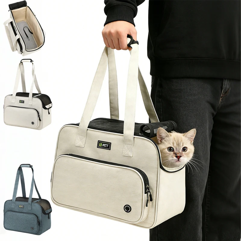 

Pet Travel Portable Cat and Dog Bag Breathable Mesh Pet Bag with Safety Traction Buckle Multi Pocket Large Capacity Handheld
