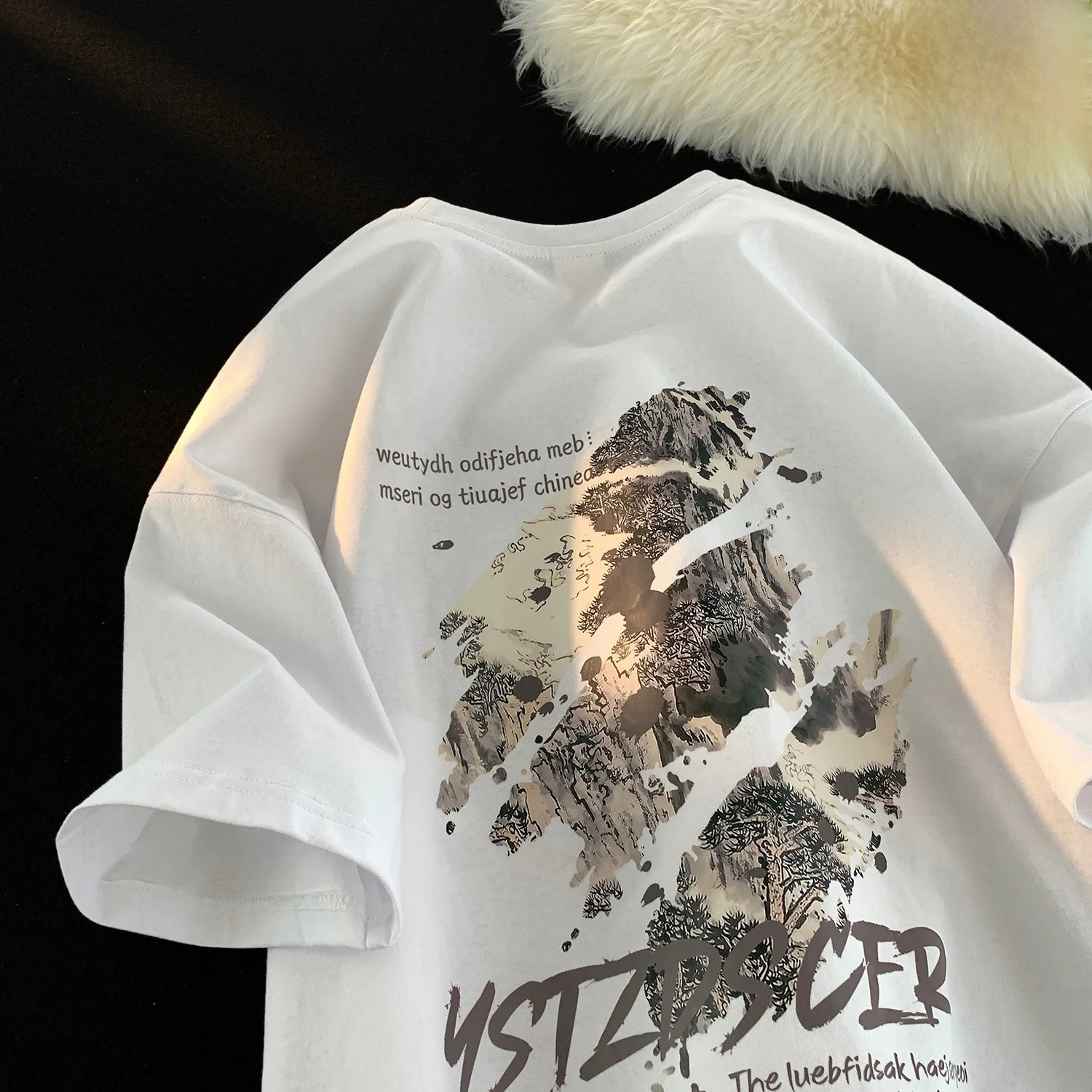 

Мужская футболка свободного кроя из хлопка с принтом, повседневная летняя, модная, дизайнерская, с рисунком в стиле лакапе