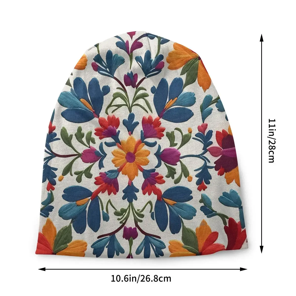 Colorful Floral Enchantment Beanie Caps Mexican Portuguese Embroidered Flower Skullies Beanies Ski Caps Soft Thin Bonnet Hats