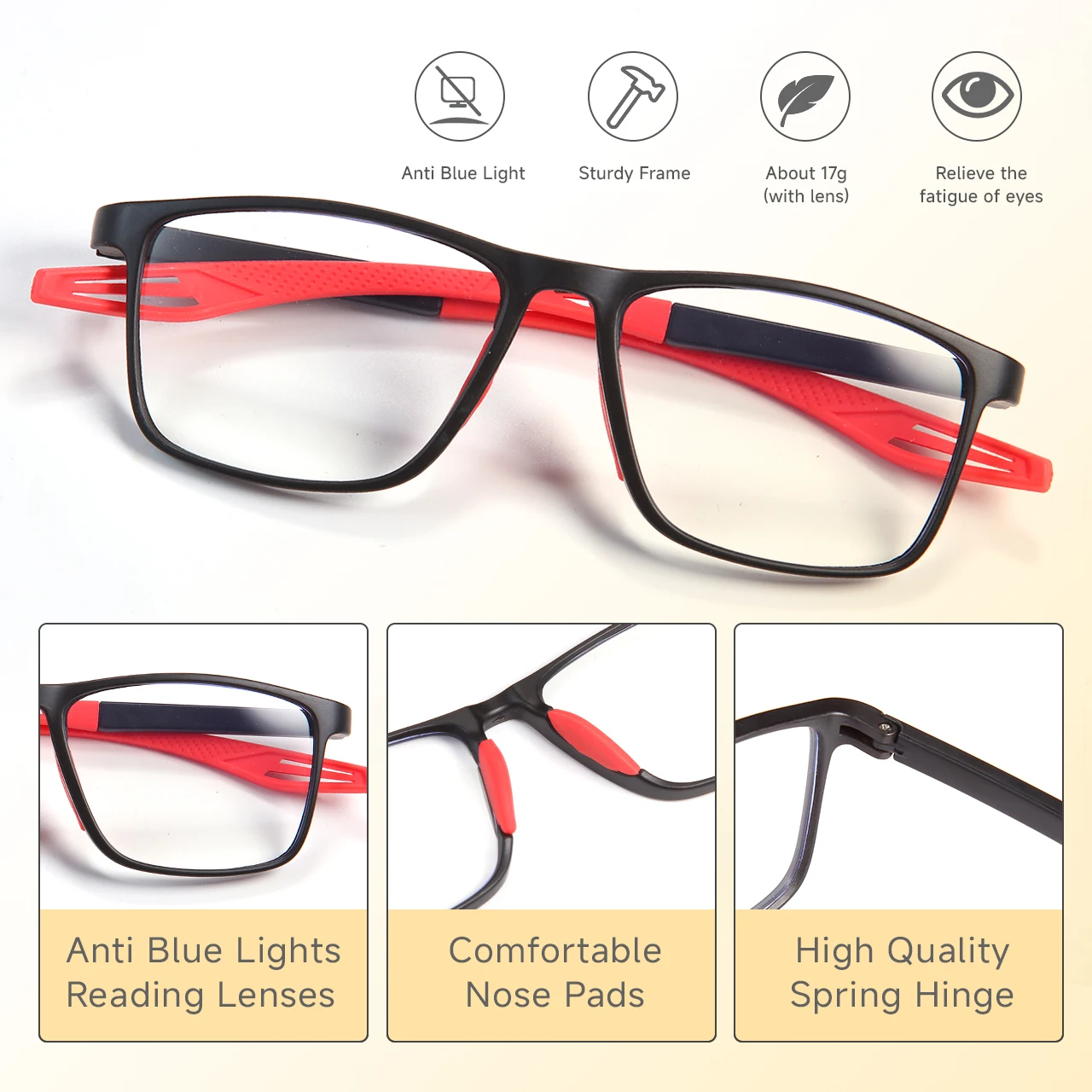 2PCS 3-in-1 Progressive Reading Glasses - Anti-Blue Light, Multifocal Lenses for Near & Far Vision, +1.0 to +3.0 Diopter