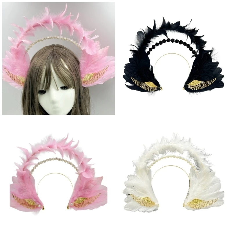 Lightweight and Comfortable Feathered Headband Gothic Headband Perfect for Lolita Costumes and Themed Parties Y08E