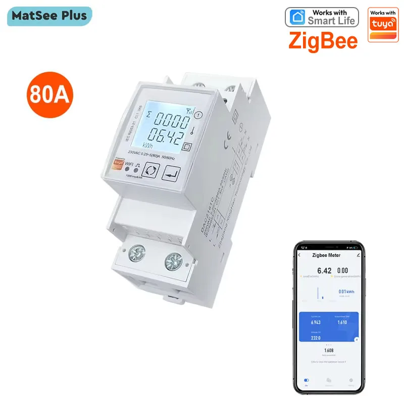 

Smart ZigBee Energy Monitor with Switch ON OFF Single Phase 80A Din Rail App Monitor Power Consumption 110V 240V 50/60Hz