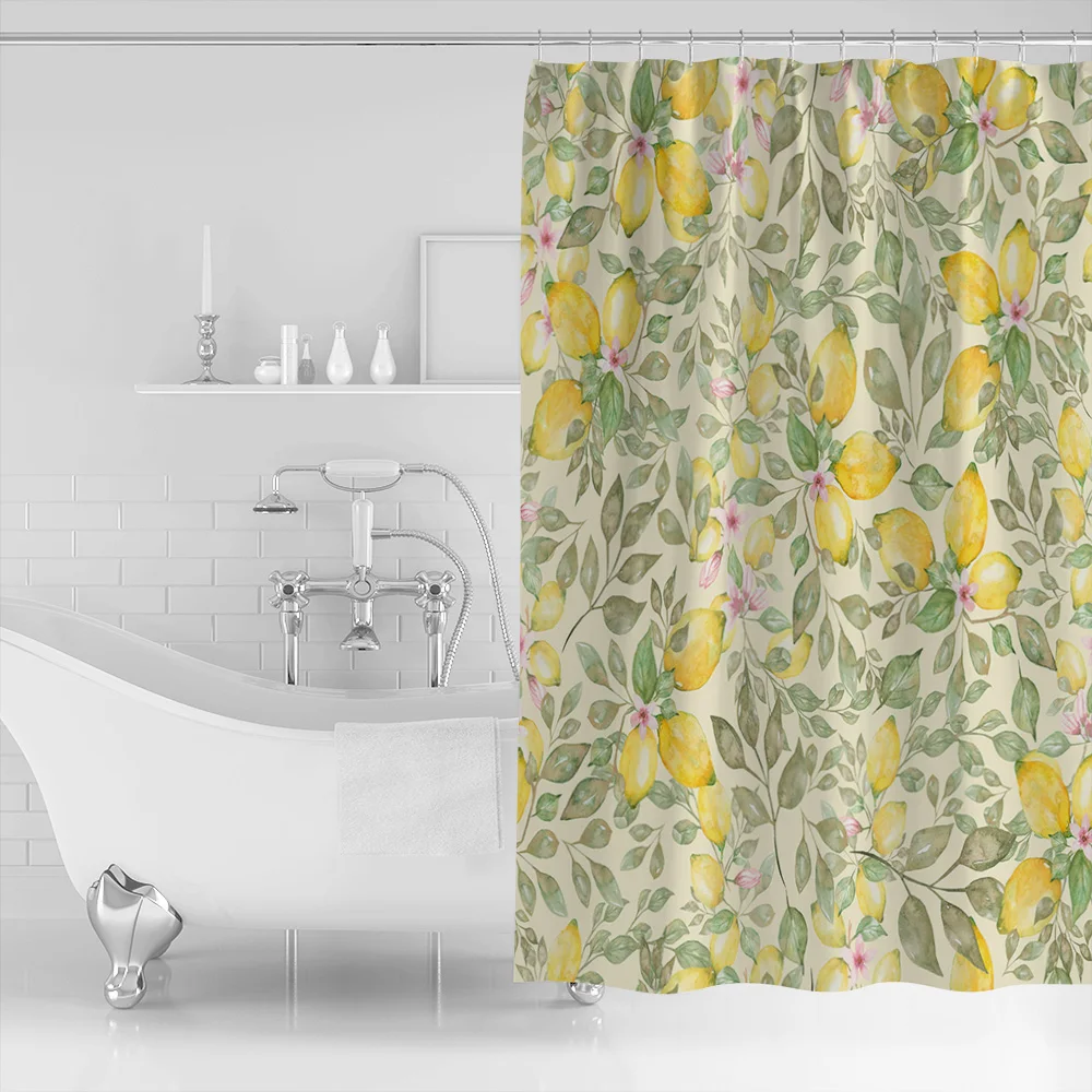 Lemon Fruit Small Fresh Bathroom Accessories Waterproof Bathroom Shower Curtain With Hook Accessory