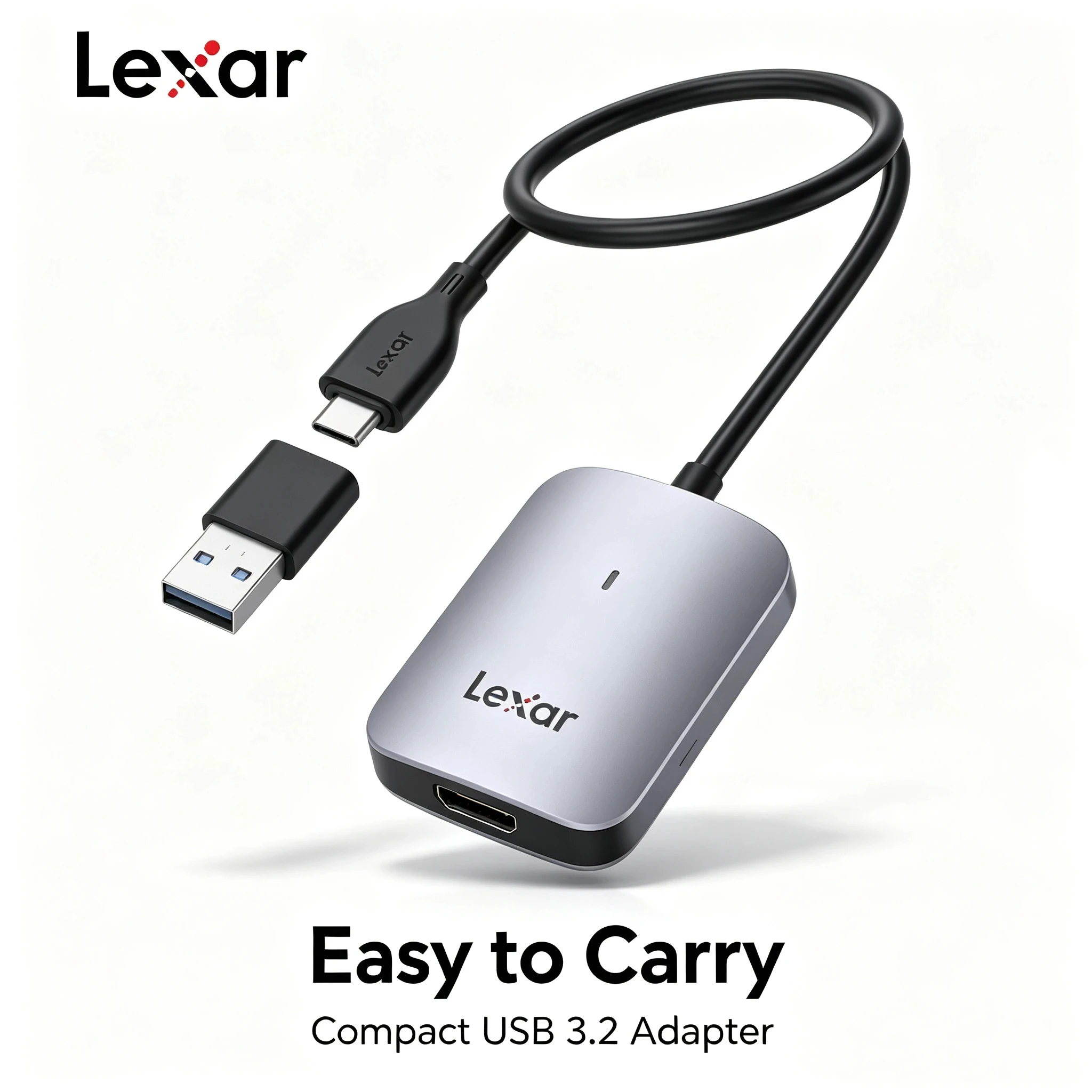 lexar-cfexpress-type-aカードリーダー。8kビデオに対応し、最大1tbまで対応。usb-32-gen-2、プラグアンドプレイ。書き込み速度800mb-秒、読み出し速度900mb-秒。高速。