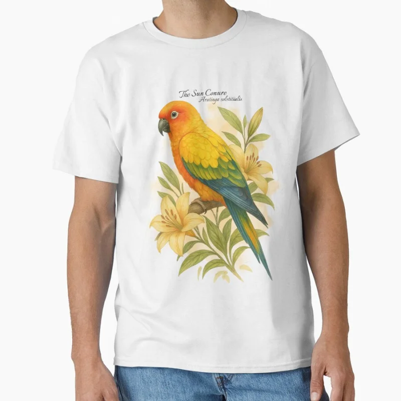 

The Sun Conure Scientific Cute Pet Bird Lover Gift T shirt for man Large size Tops Funny parrot Graphic Printed clothes