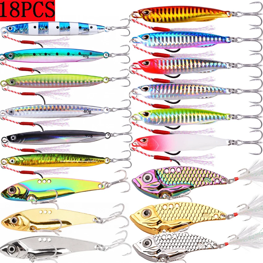 18PCS Big Multi Fishing Lures Set Wobblers Artificial Mixed Colors Styles Kit Metal Bait  Fishing Tackle kit