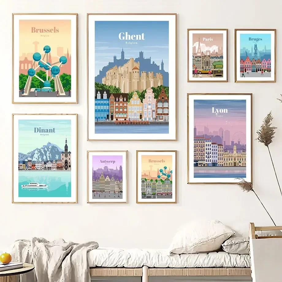 Canvas Painting Wall Art Paris Brussels France Belgium Printmaking Living Room Decoration