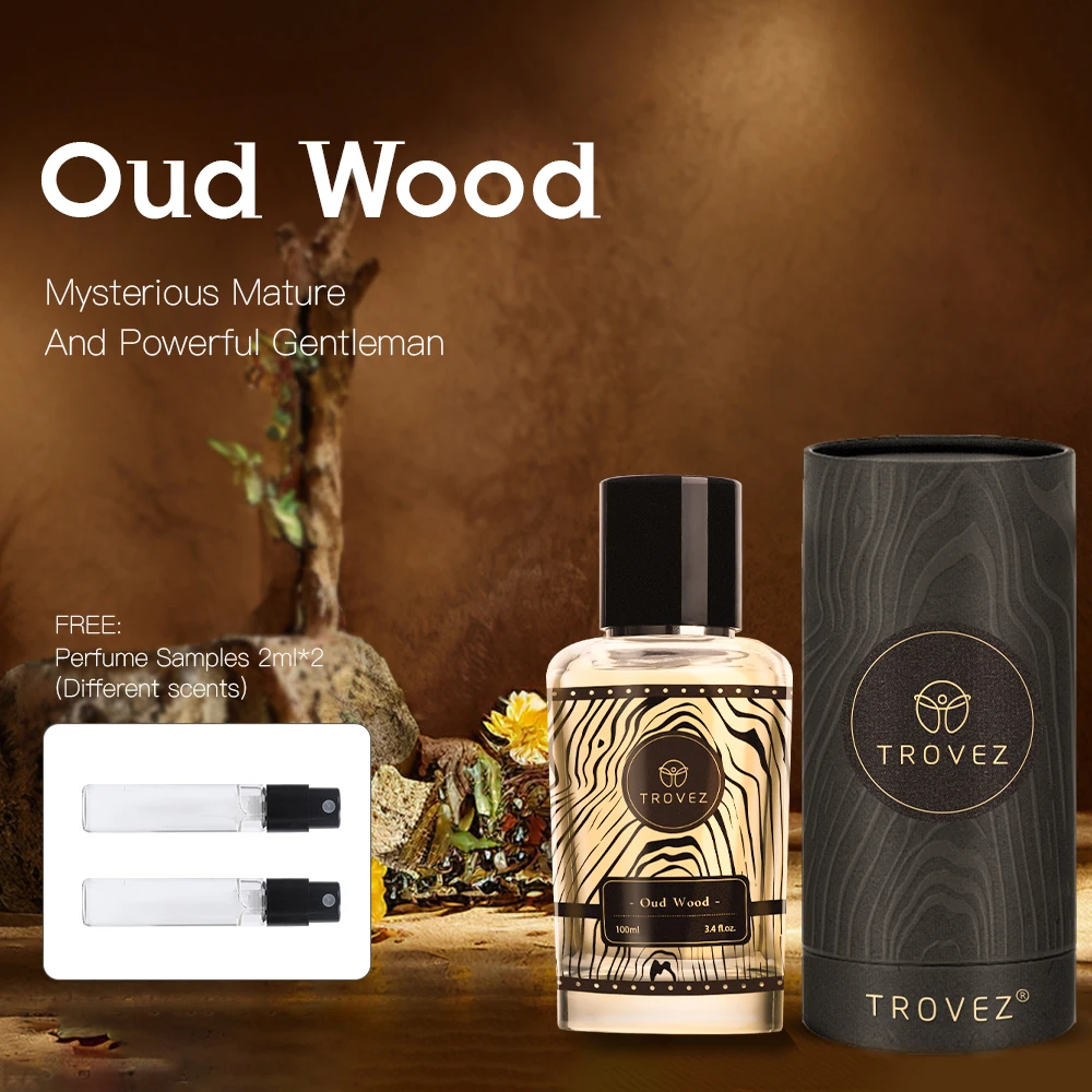 

TROVEZ Oud Wood Eau De Parfum 100ml Perfume Rich Wood Tone Perfume for Autumn and Winter Body Spray Free 2 Pieces of 2ml Samples
