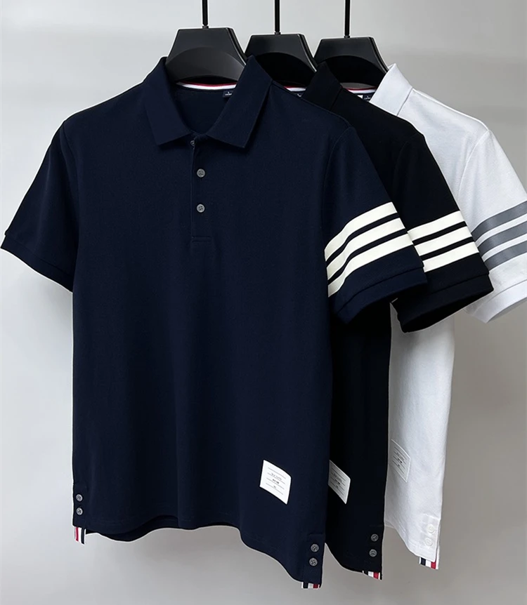 High end brand 100% cotton polo shirt men's short sleeve 2023 new luxury fashion stripe Korean casual T-shirt summer Paul shirt