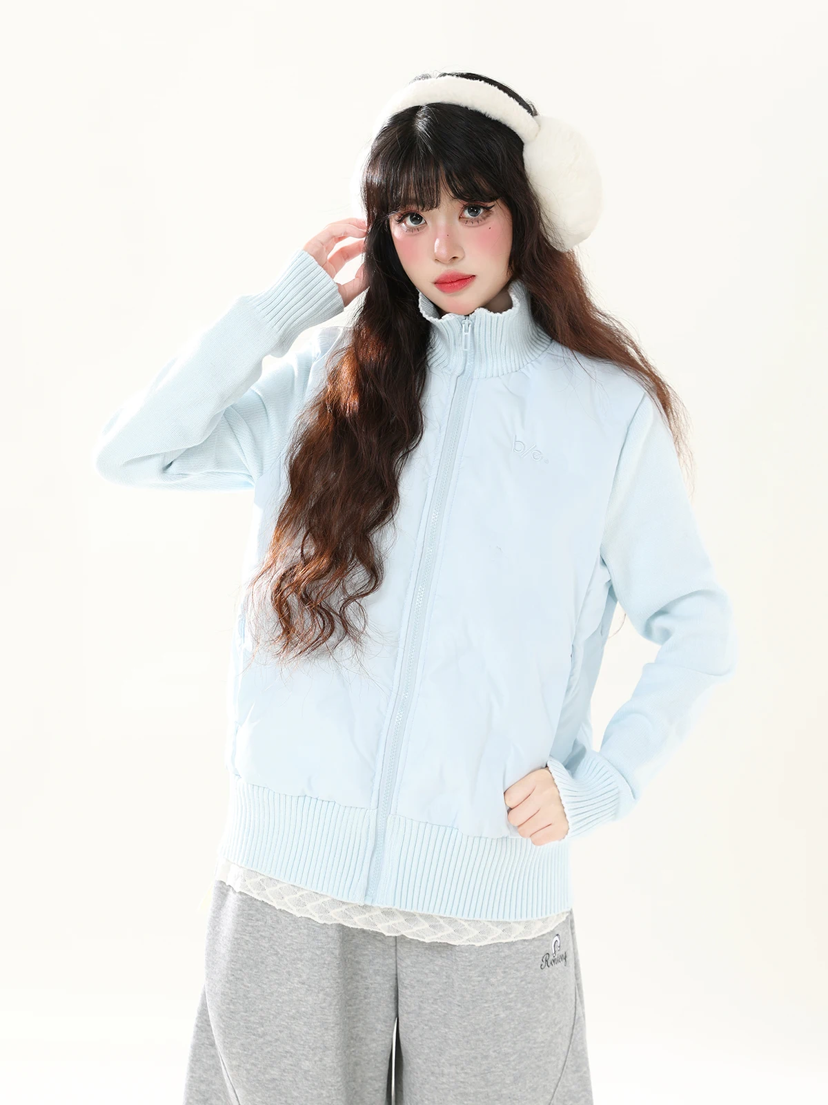 

ENJOG Knitted Stand Collar Women's Padded Jaet Sweet Slim Fit Inner Warm Couple's White Du down Outerwear