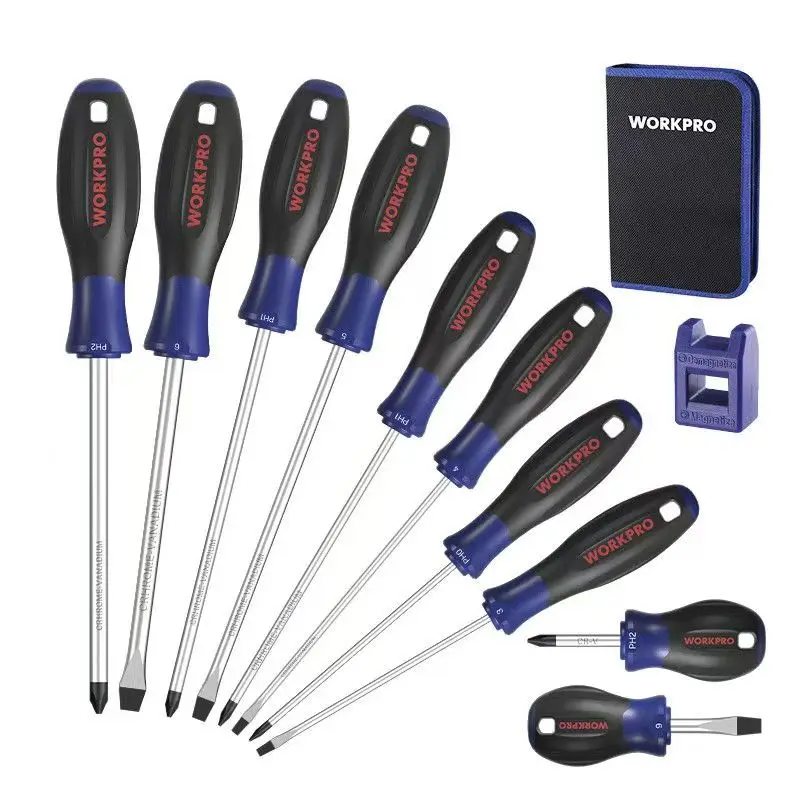 10-Piece Magnetic Screwdriver Set with Pouch, Phillips, Slotted, Flat Head, Magnetizer, Non-Slip Grip, Home Repair DIY