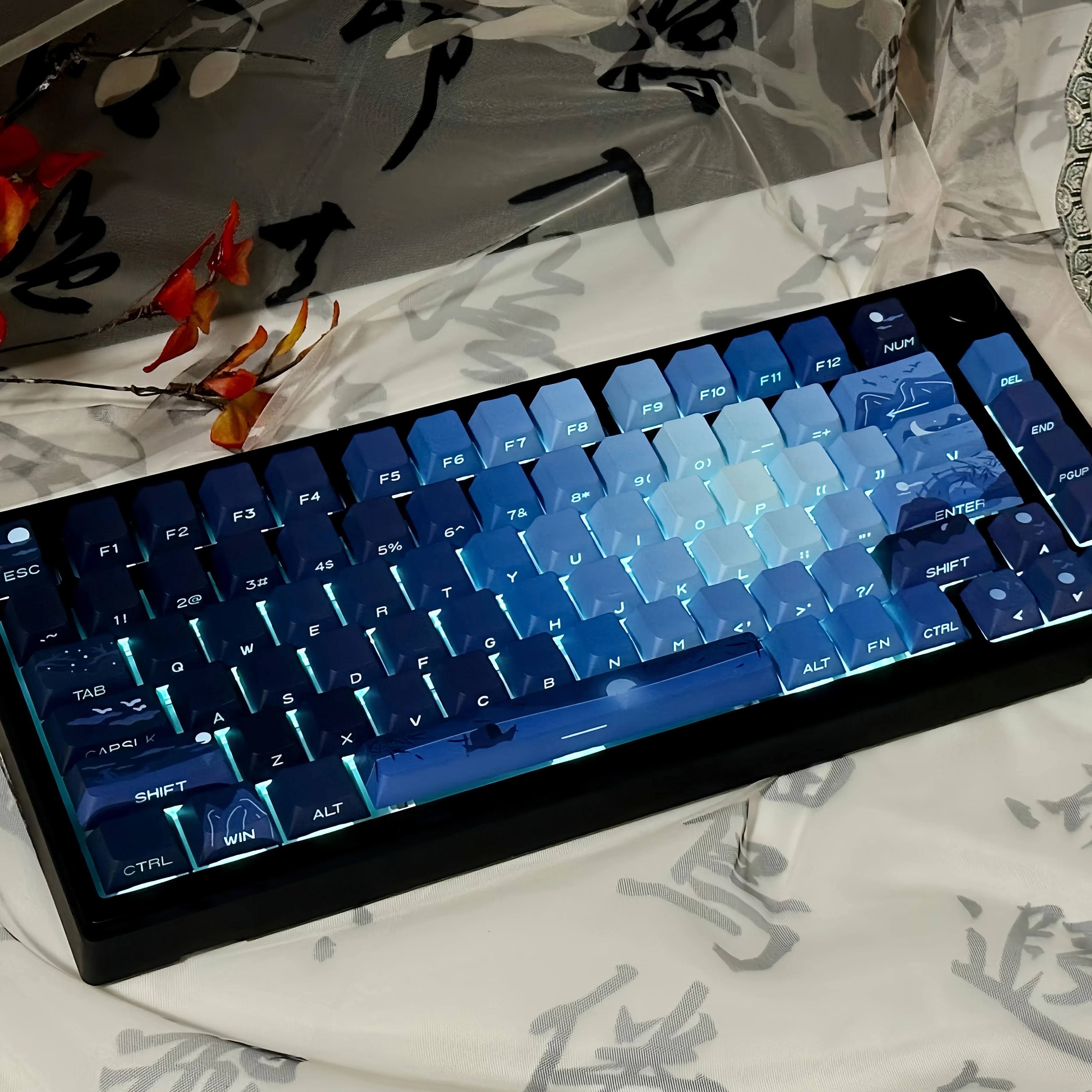 

130-клавишные колпачки для клавиш с яркой луной и боковой подсветкой, колпачки для клавиш Cherry Profile Dye Sub PBT для переключателей MX, механическая клавиатура