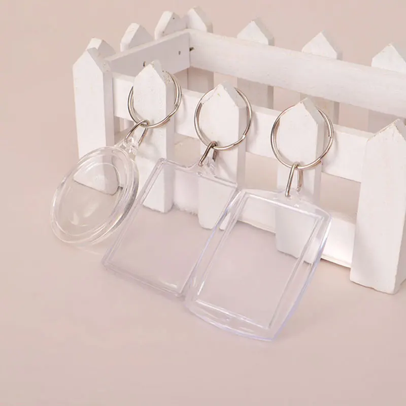 Photo Frame Keychian Acrylic Rectangle Insert Picture Frame Keyring Key Holder DIY Split Ring Gift for Women Ladies Girls