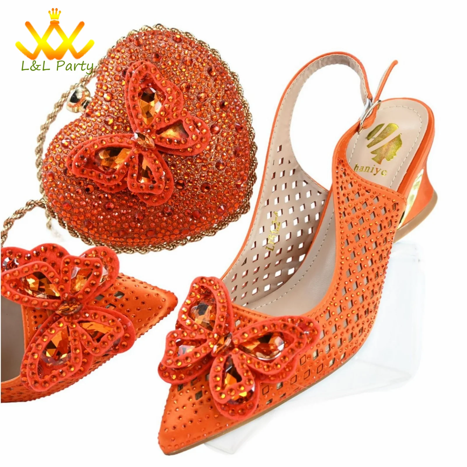 Comfortable Heels New Arrivals African Women Shoes and Bag Set in Orange Color High Quality New Coming for Wedding view 6