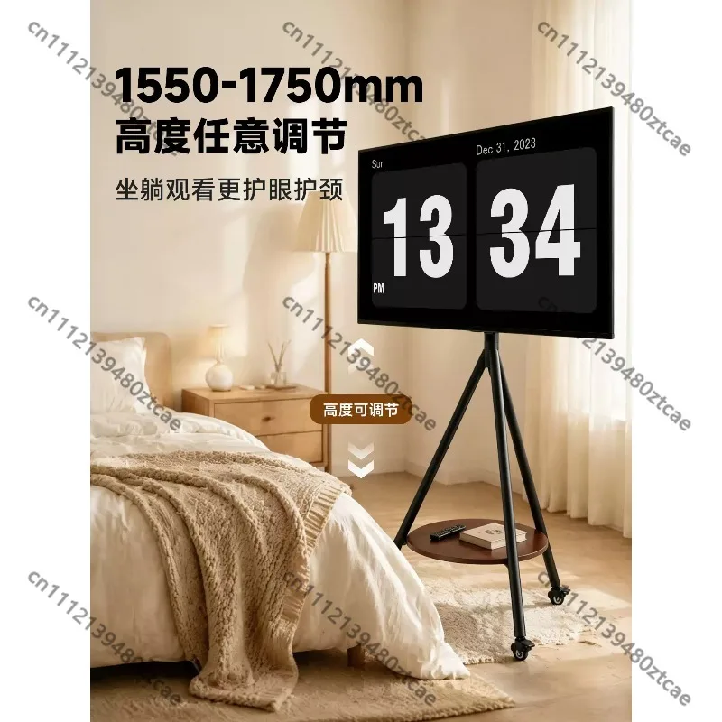 Wheeled Triangle Freestanding TV Floor Stand, Rolling Mobile Television Support Cart Bracket for Home Living‑Room