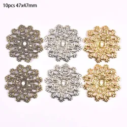 10pcs 3 color Filigree Wraps Flower Connectors Metal Crafts Gift Decoration DIY Findings Jewelry Making 47x47mm YKL0897