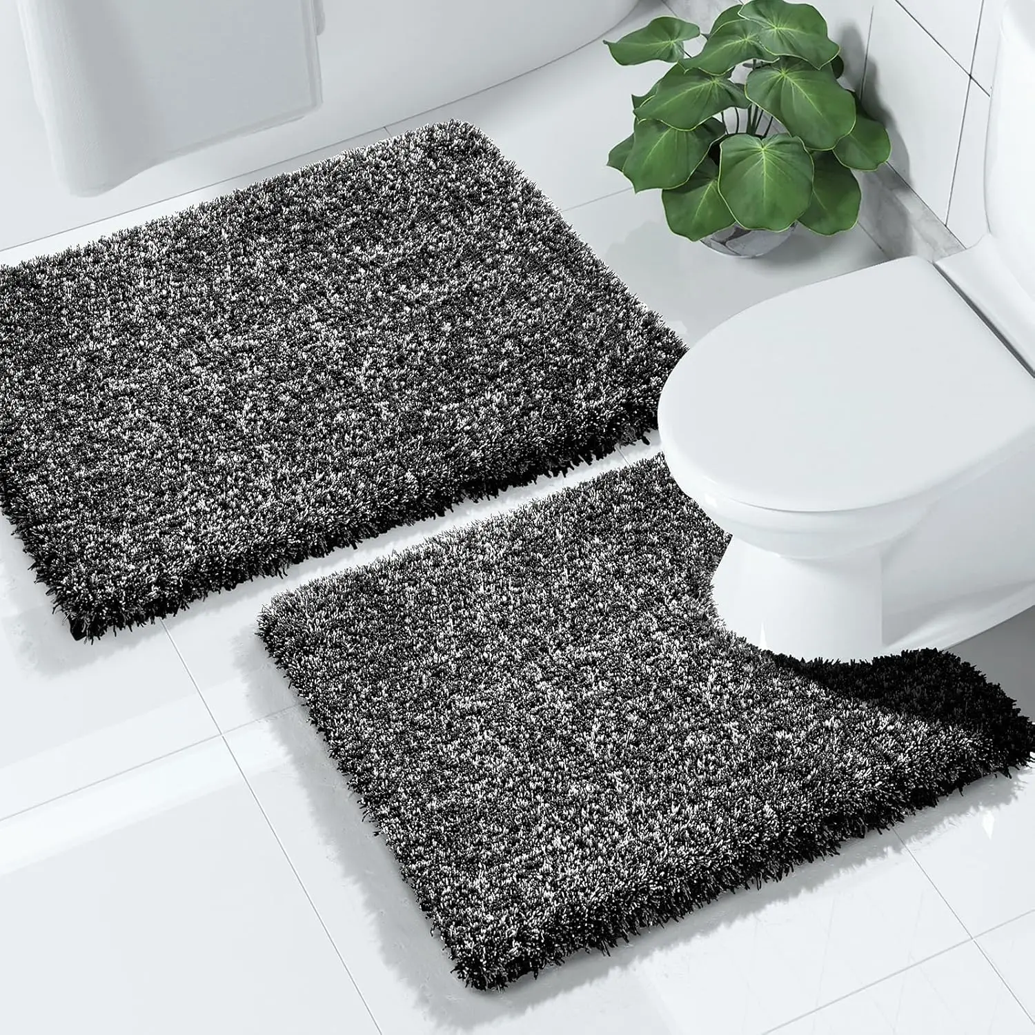 

Bathroom Rugs Sets 2 Piece, Soft Absorbent Bath Mat and U-Shaped Toilet Rug with Non Slip Backing, Machine Washable, Plu