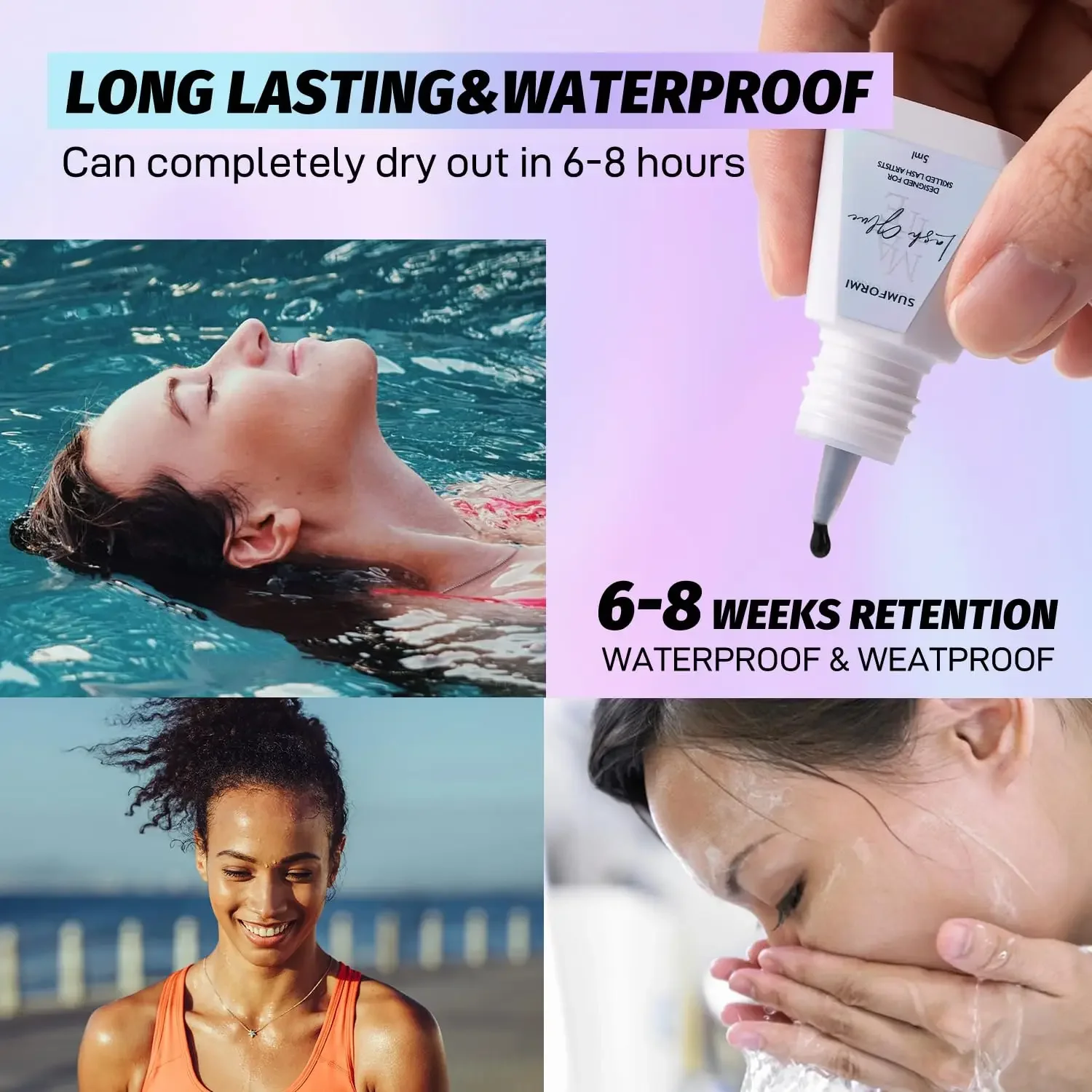 SUMFORMI 0.5S Dry Matte Eyelash Glue Waterproof Adhesive Eyelash Glue 15ML Transparent Cleaning Primer Increases Glue Viscosity