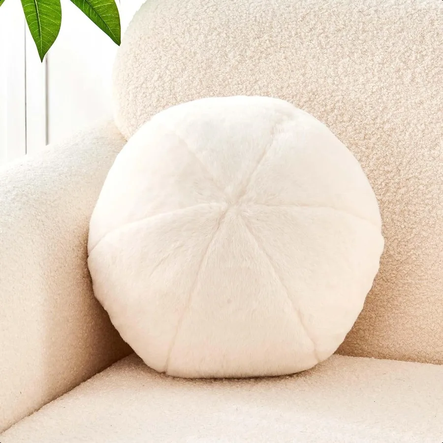 

Ivory Ball Pillow 8 Cute Mini Round Throw Pillow Faux Rabbit Fur Room Decorative Throw Pillow Ball Shaped Pillow Plush Cushion