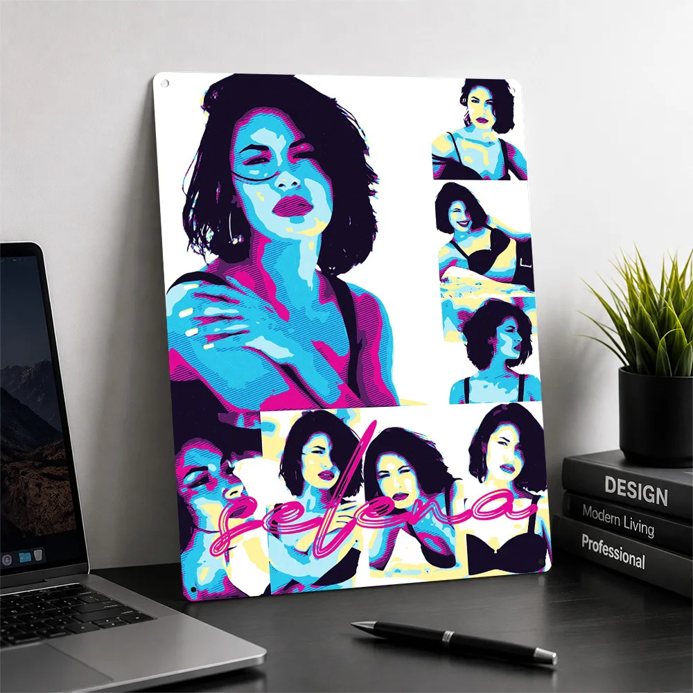 Selena Quintanilla Pop Art Collage 3D Texture Printed Poster Custom Vintage Metal Tin Plate Sign for Wall Art Bathroom Decor
