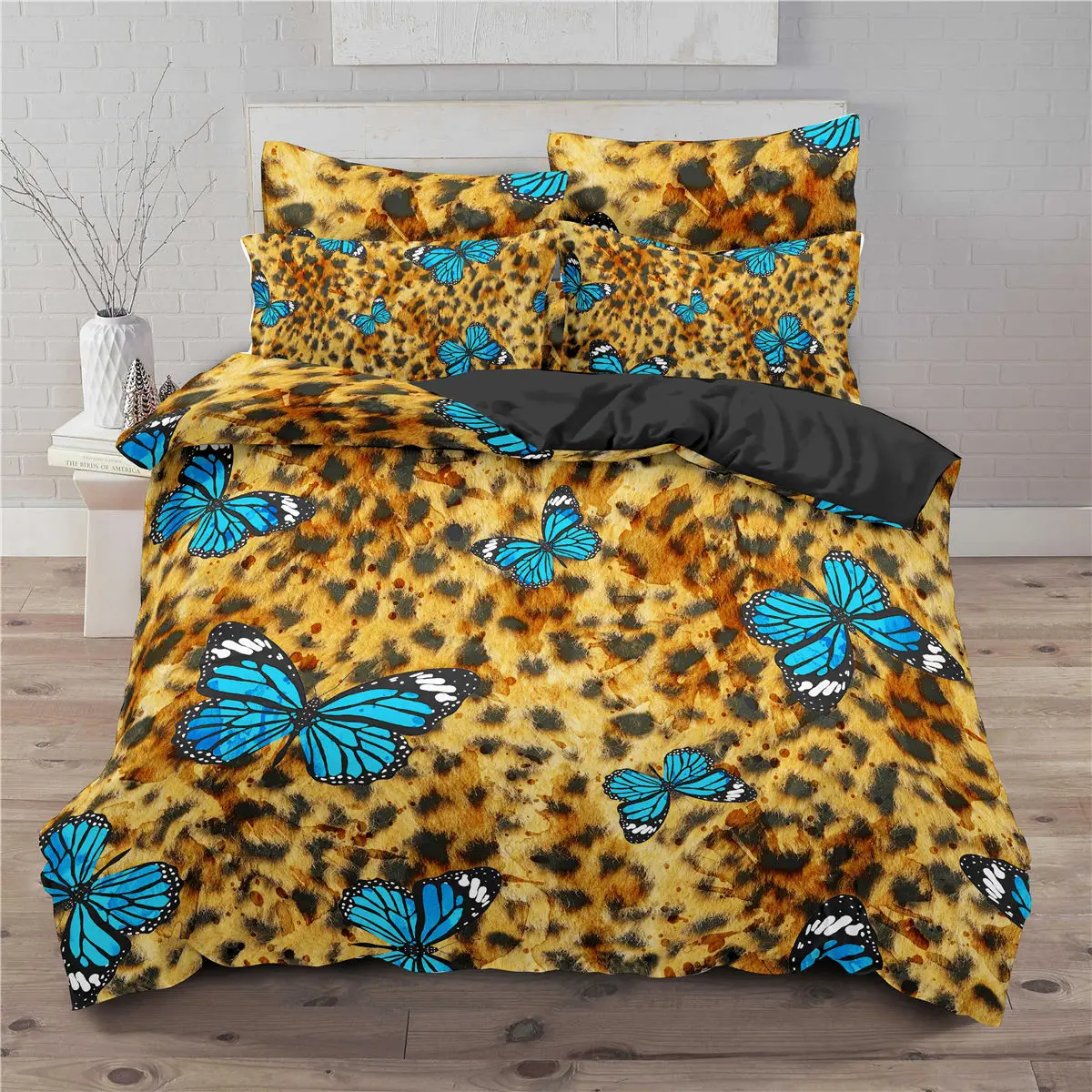 Leopard Butterfly Duvet Cover King Queen Women Cheetah Bedding Set Black and Brown Africa Animal 2/3pcs Polyester Quilt Cover