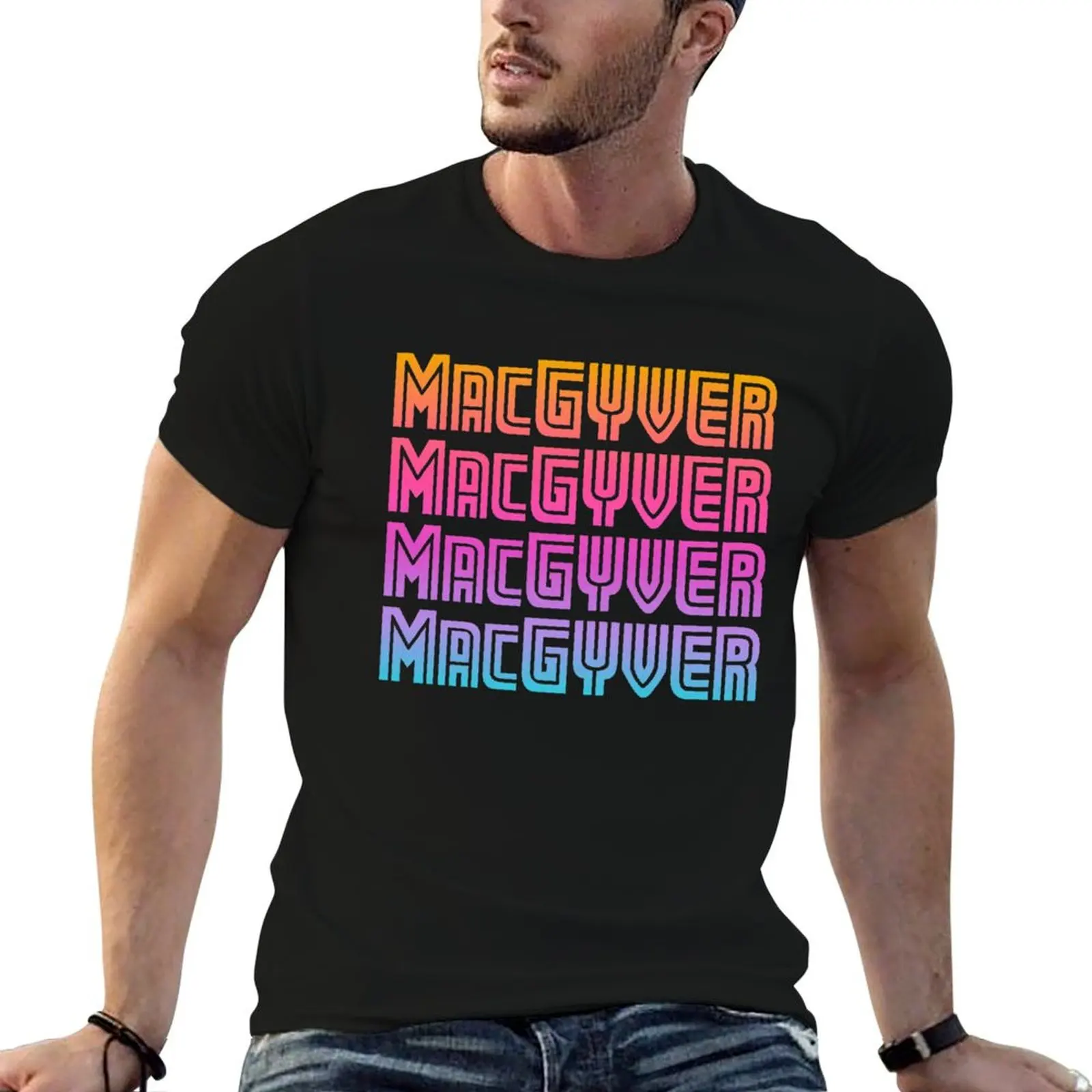 Camiseta MacGyver MacGyver para homem, camiseta de algodão engraçada de anime, camiseta masculina de algodão