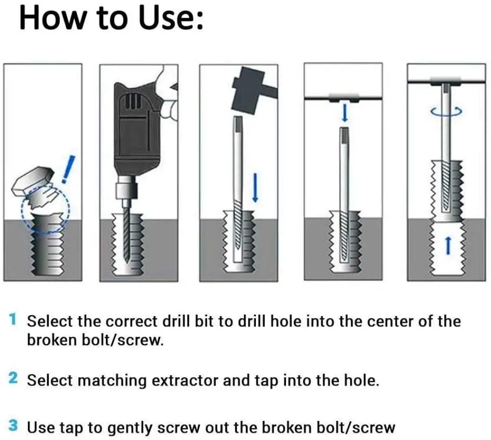 5Pcs Screw Extractor Center Drill Bits Guide Set Broken Damaged Bolt Remover Removal Speed Easy Out Set for car Demolition Tools