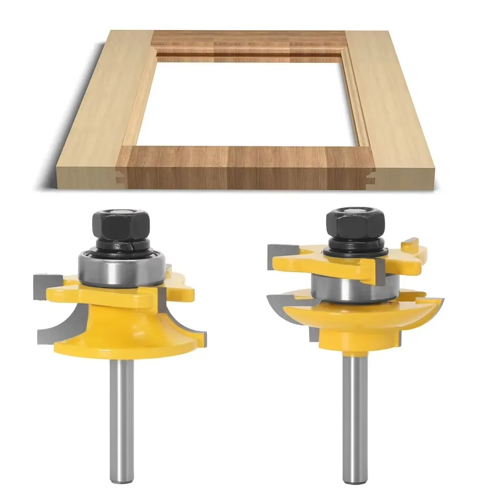 3PC/Set 1/4" 6.35MM 6MM Shank Milling Cutter Wood Carving Big Cabinet Rail & Stile Tenon Router Bit Door Cabinet Panel Raiser