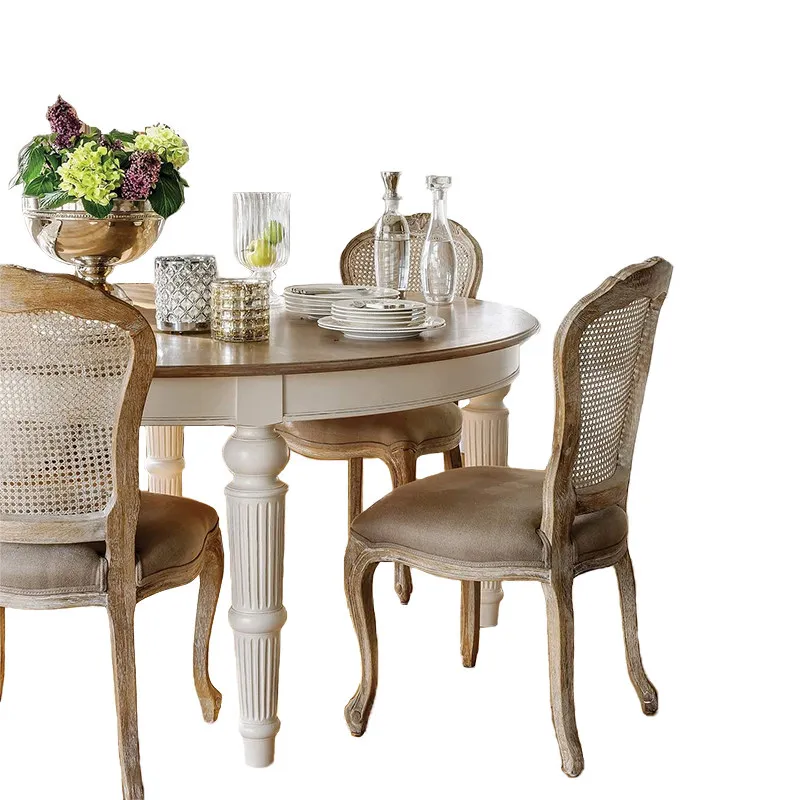 French solid wood dining table Home high-end restaurant Eating round table