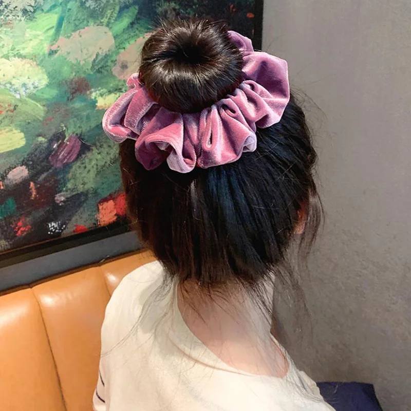 Korea Girls Solid Color Rubber Band Ponytail Holder Velvet Scrunchie Headwear Elastic Hair Bands Girl Hair Accessories Ornaments