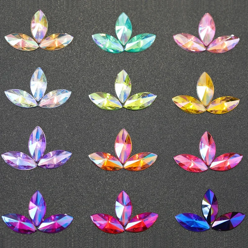 High Quality 5x10mm 7x15mm 100pcs Horse Eye Acrylic Pointed Flat Bottom Rhinestone Diy Clothing Wedding Accessories