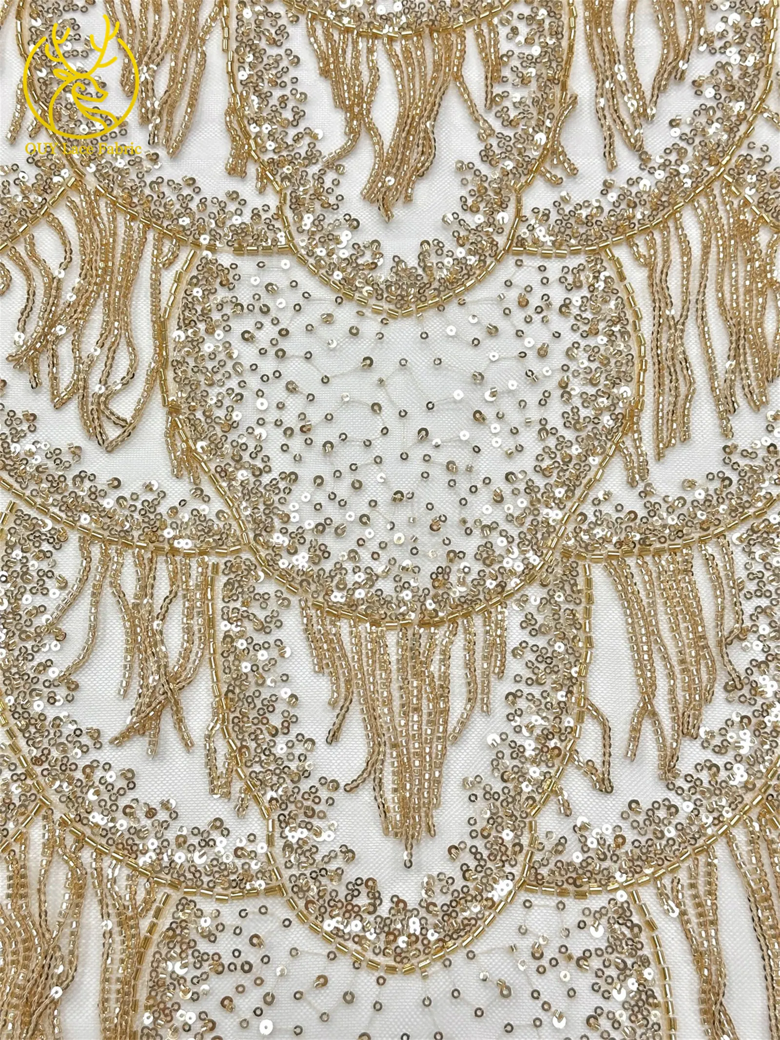 Goldene Luxus 3D Perlen-Spitze Nigerianischer Tüll-Netzstoff 2026 Hochwertige Afrikanische Spitze für Abendkleider und Hochzeitskleider zum Nähen – Detail 9