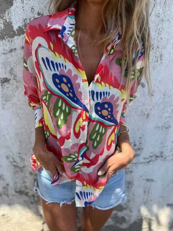 Long Sleeve Print Shirts Women 2025 Spring Buttons Casual Women's Tops And Blouses Elegant Simple Top Femme Shirt