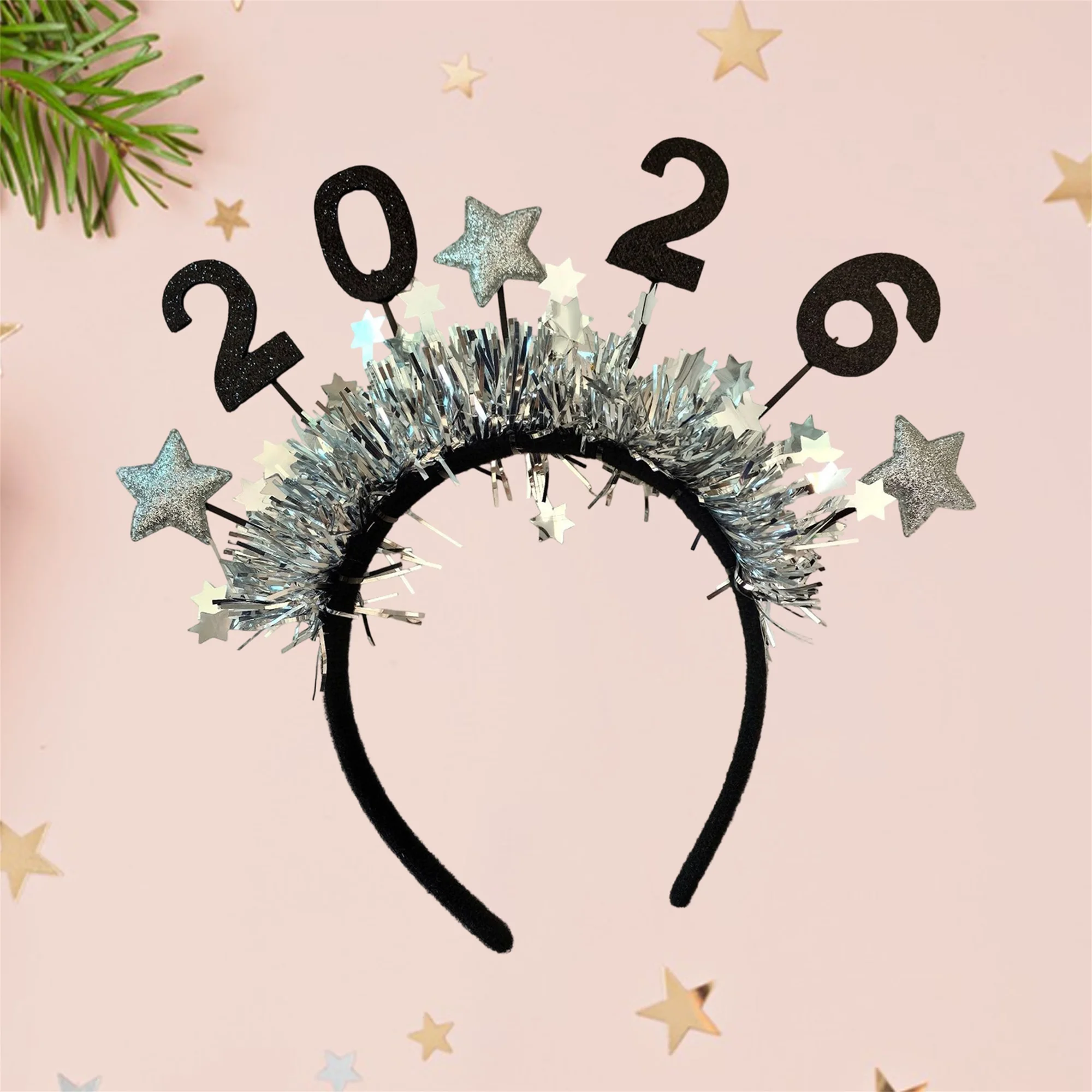 Bandeau scintillant pour le Nouvel An 2026 avec motif d'étoiles scintillantes - Accessoire pour cheveux festif pour la célébration du Nouvel An