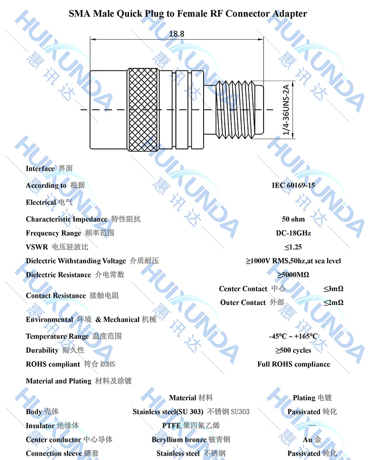 SMA-JKG-Q Plugue Rápido de Aço Inoxidável 18G Adaptador de Teste de Alta Frequência SMA Macho Plugue Rápido Conector Fêmea