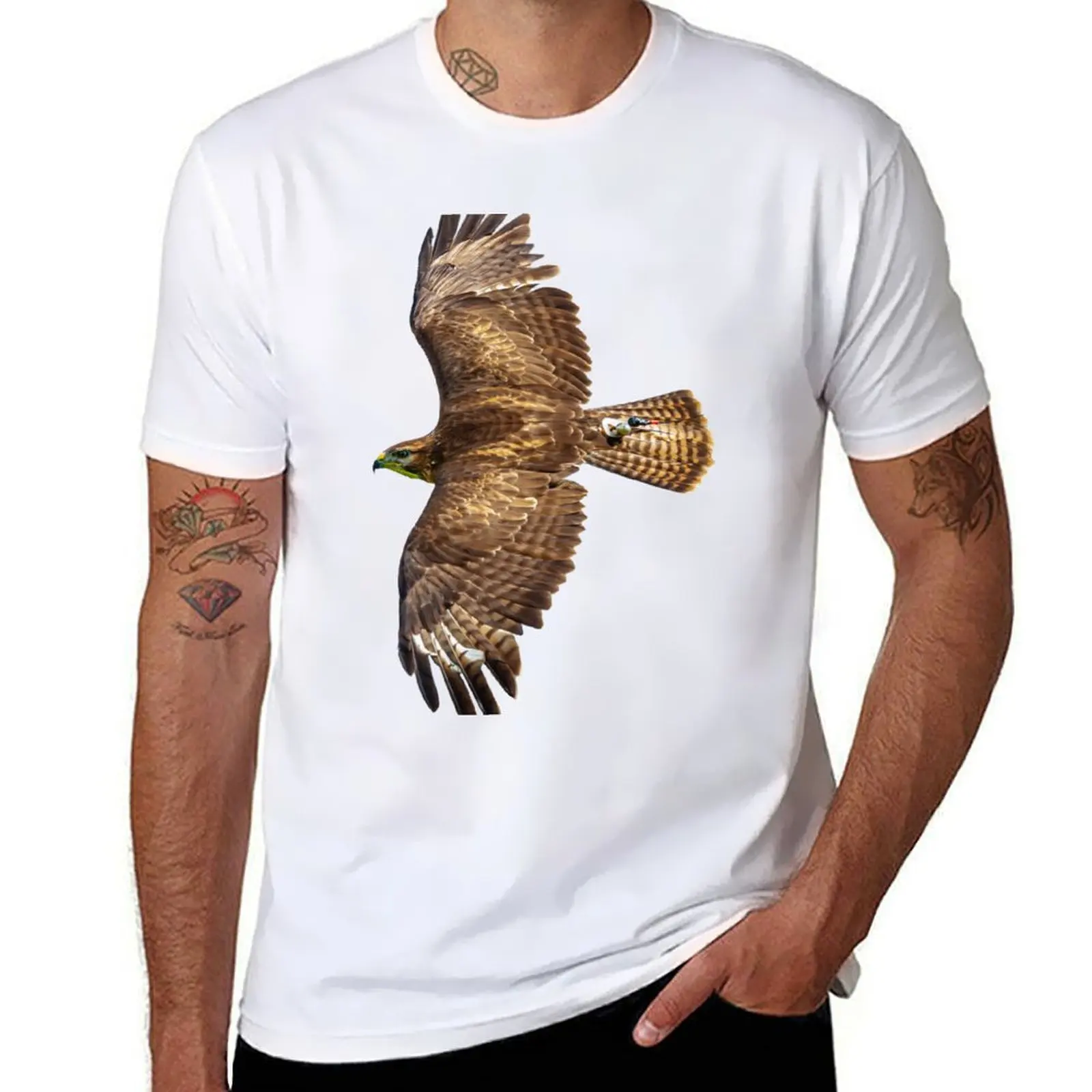 

Buzzard displaying falconry telemetry T-Shirt t shirts for man graphic tees t shirt man casual T-Shirt
