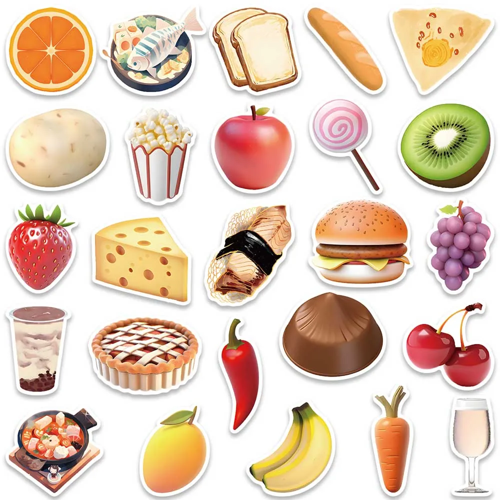 50pcs Vinyl Laptop Decals Cute Cartoon Food Stickers For Luggage Guitar Notebook Phone Bicycle Car Waterproof Graffiti