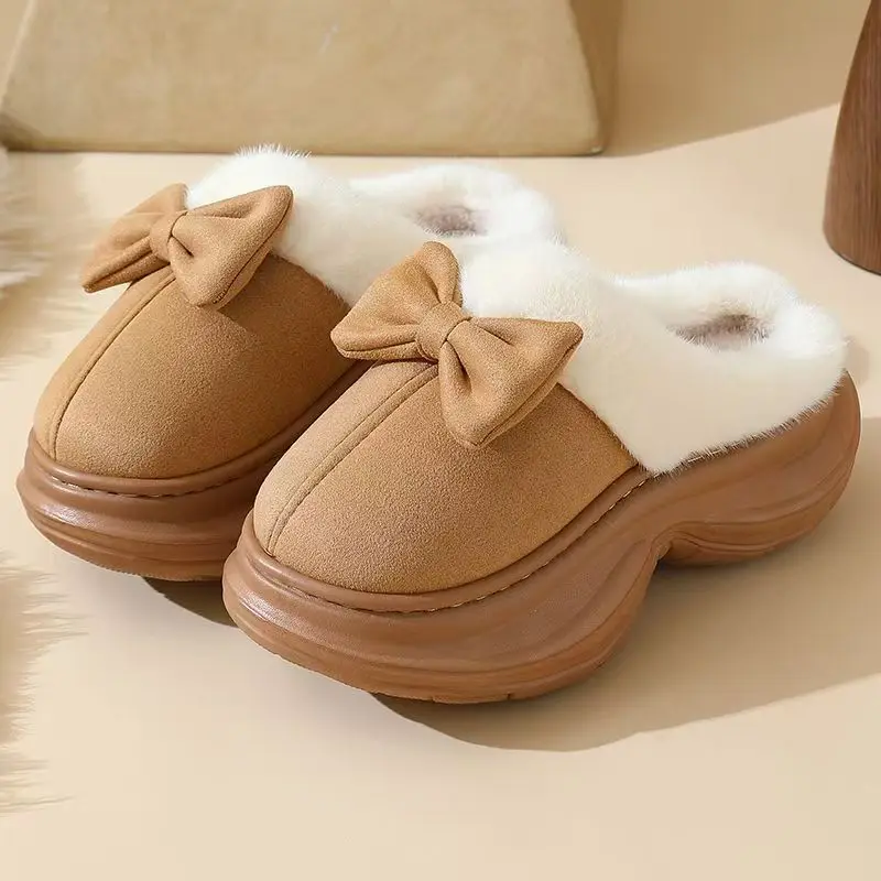 

Women Winter New Thick Sole Baotou Cotton Slippers Lightweight Non slip Plush Keep Warm Home Slippers Outdoor Half slippers