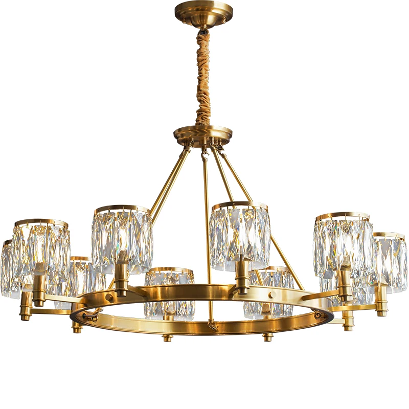 

American chandelier living room country all copper bedroom villa light luxury chandelier crystal lamp