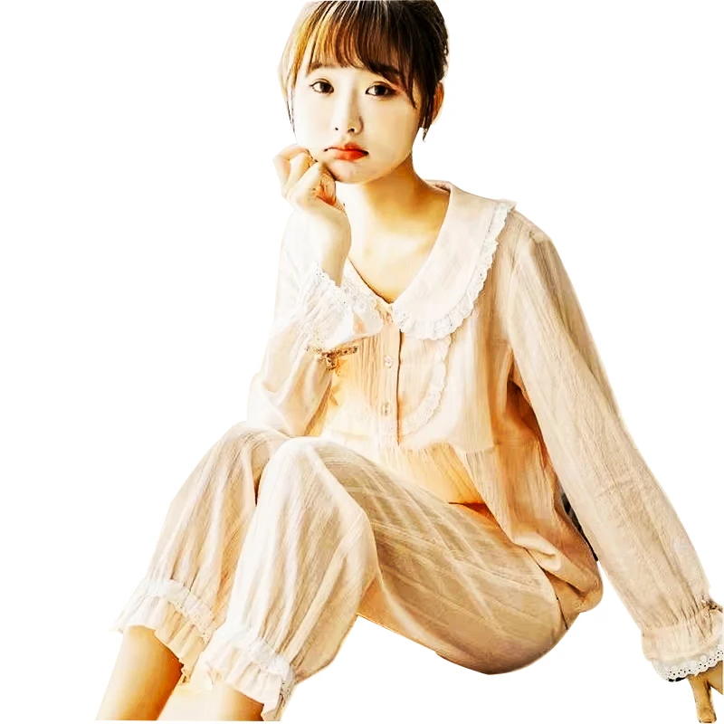 

Милый комплект женской пижамы: мягкий хлопковый пижамный комплект с кружевным дизайном и вырезом «принцесса», 2 предмета в наборе