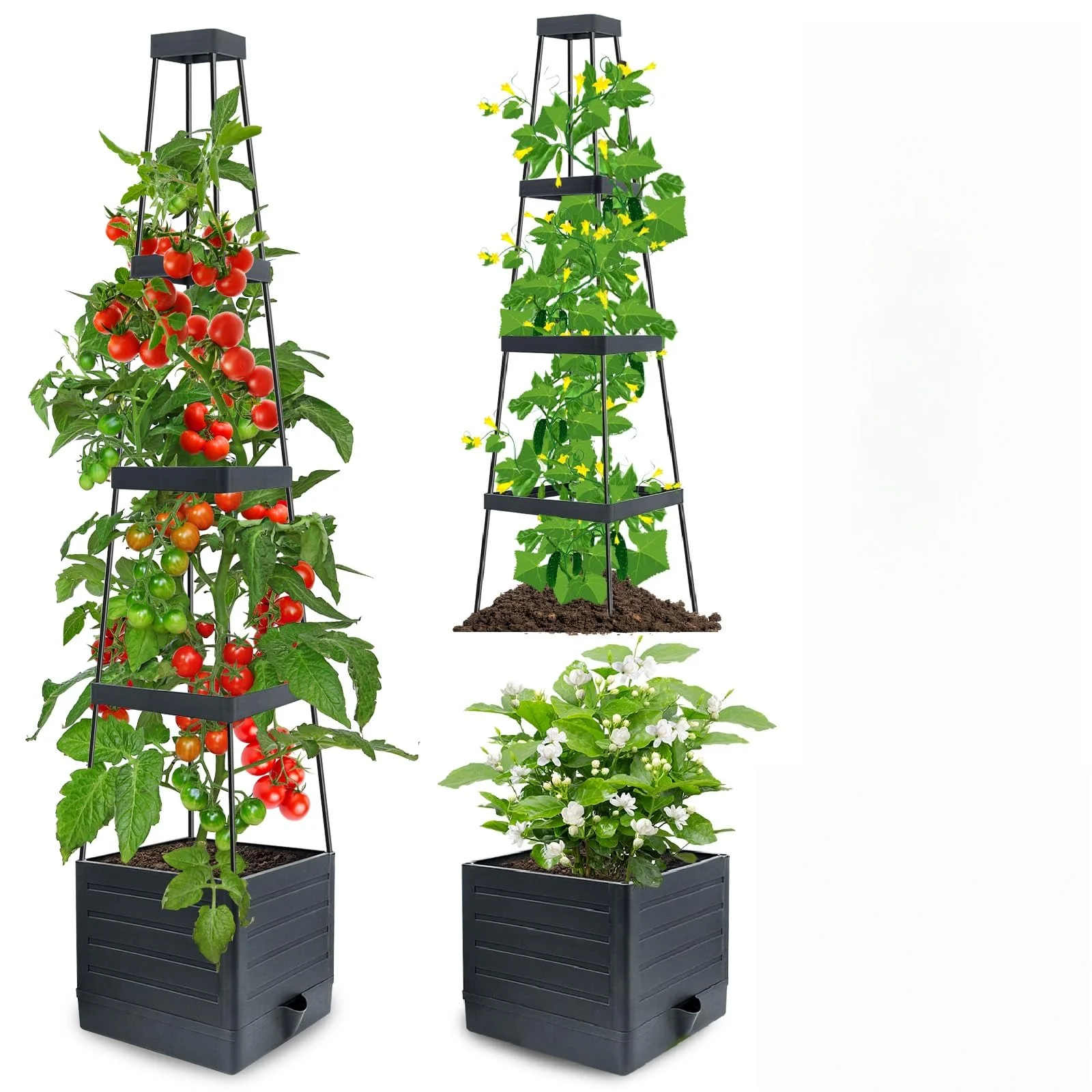 

1Pack Raised Garden Bed Planter Boxes with Trellis, Self-Watering Tomato Planter Boxes with Trellis for Climbing Vegetable and P